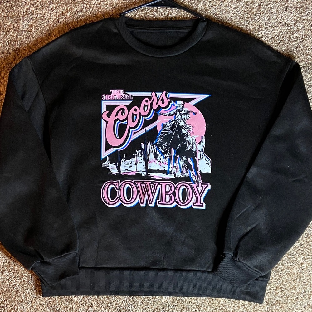 🌵 Rare Coors Cowboy Retro Graphic Sweatshirt - Pink & Blue Western